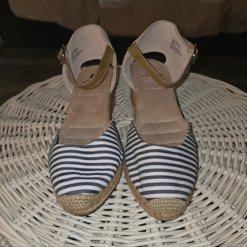 White Mountain Blue and White Striped Espadrilles